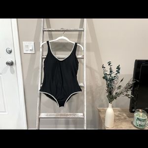 Mossimo Black Crochet Trim Scoop Back One Piece Swimsuit. Size: Medium